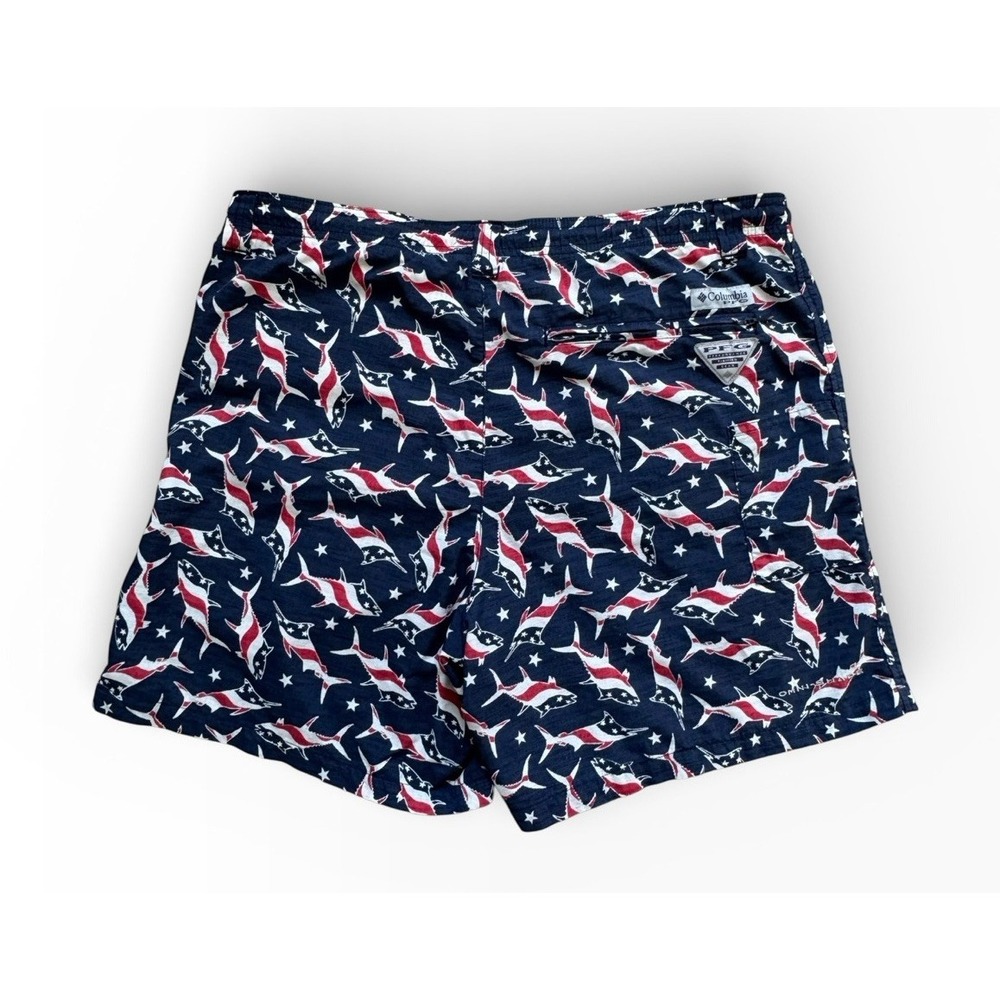 Columbia PFG Swim Shorts Small Lined Outdoor Beach Red White Blue Fish Men's